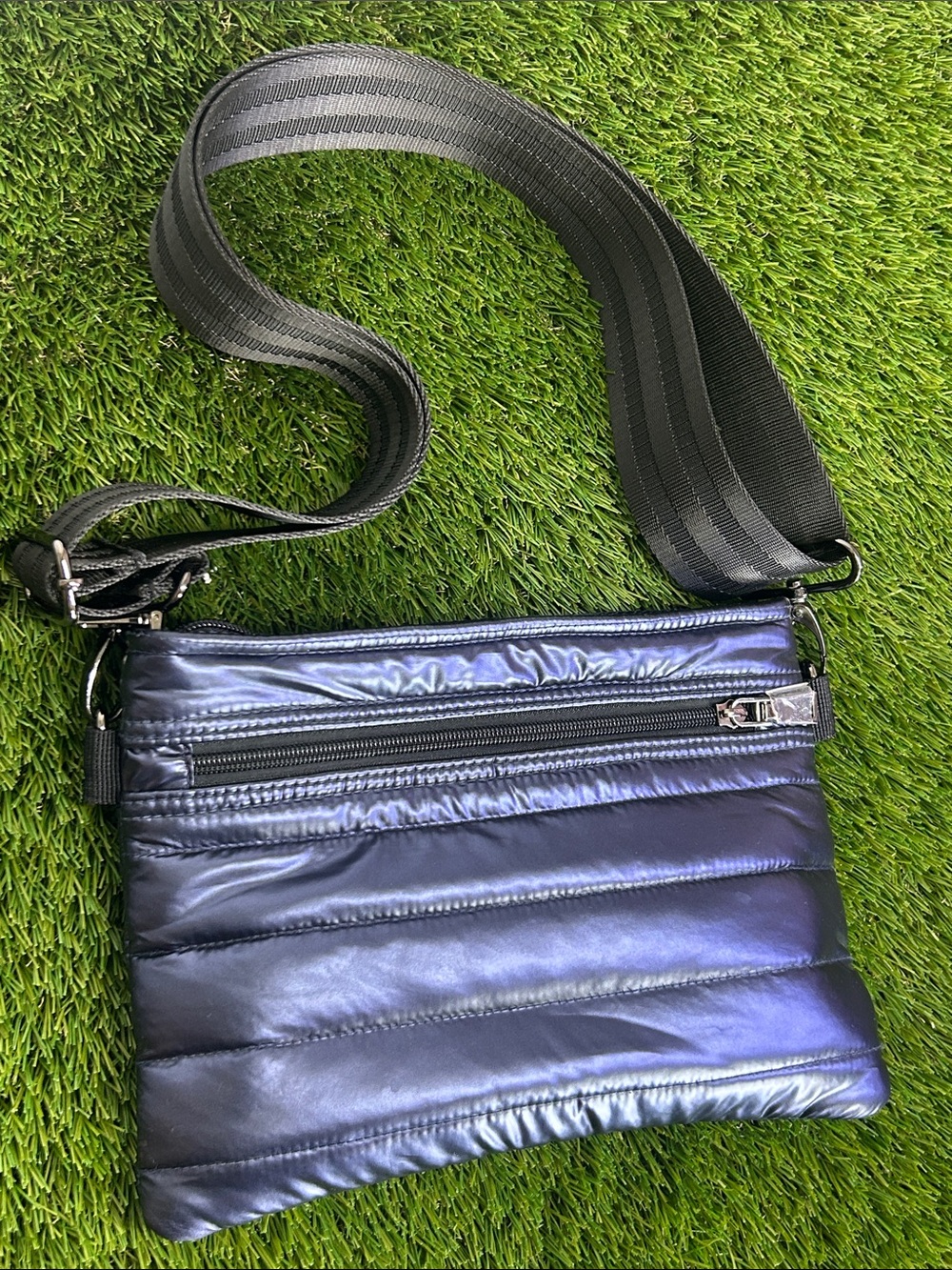 THINK ROYLN Navy Quilted Crossbody Messenger Bag with Black Strap